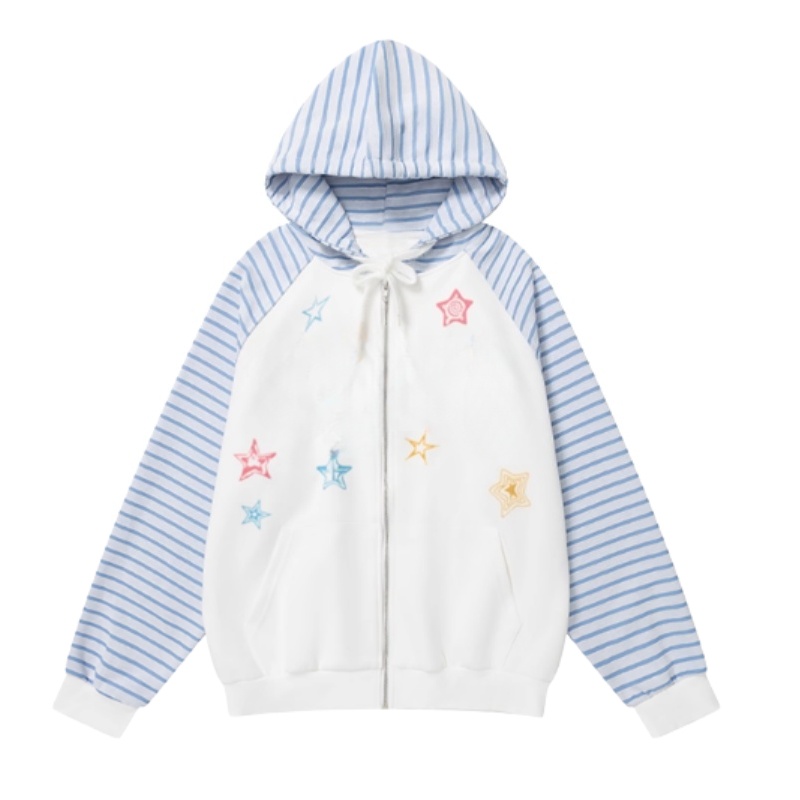 Striped Hoodie with Colorful Star Print