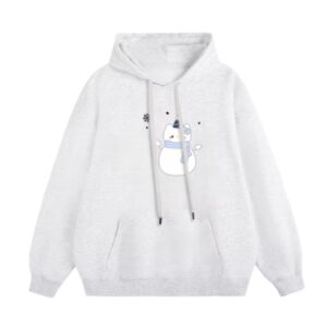 Cute Snowman Print Grey Hoodie