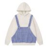 Fake Two-Piece Hoodie with Plaid Suspenders