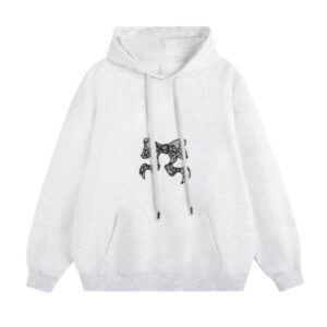 Grey Hoodie with Black Lace Bow Graphic