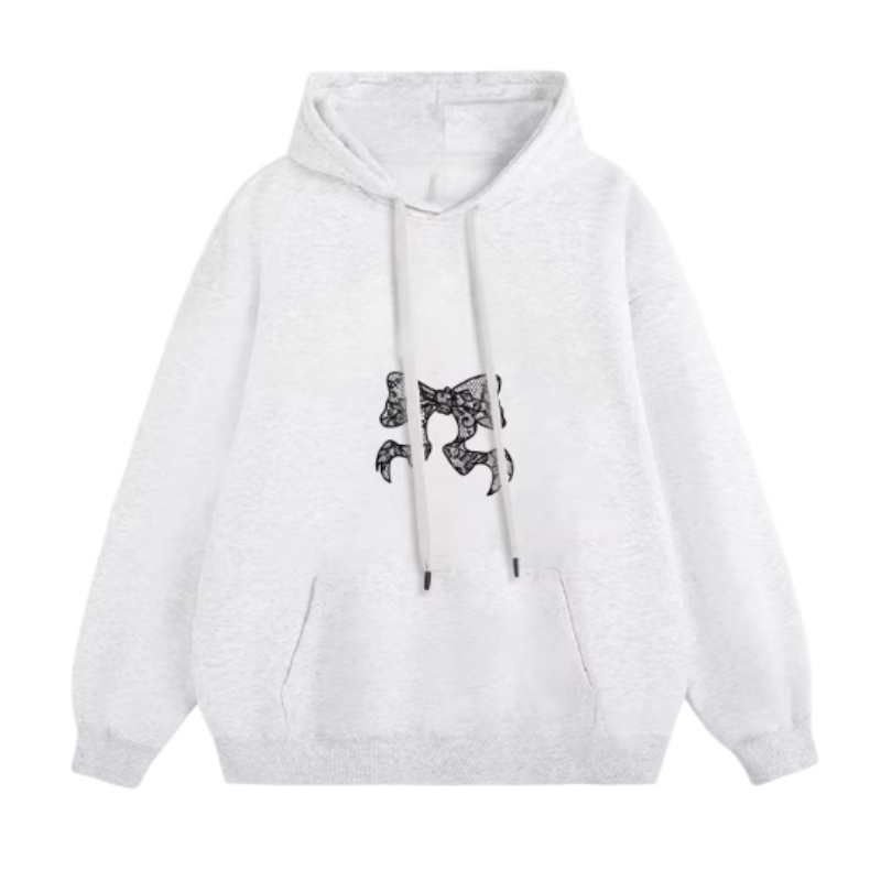Grey Hoodie with Black Lace Bow Graphic