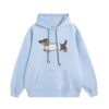 Loose Fit Light Blue Puppy Print Hoodie