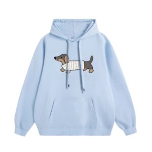 Loose Fit Light Blue Puppy Print Hoodie