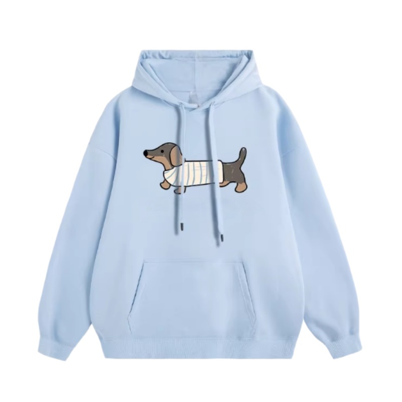 Loose Fit Light Blue Puppy Print Hoodie