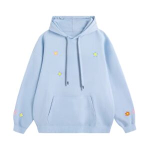 Light Blue Hoodie with Colorful Floral Embroidery
