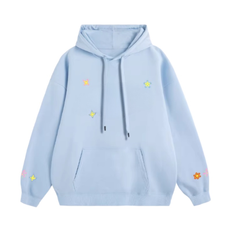 Light Blue Hoodie with Colorful Floral Embroidery